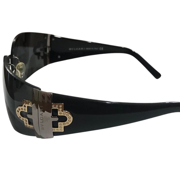 SOLD Bulgaria Designer Rimless Sunglasses Black Two-Tone Crystals Italian GUC - Picture 3 of 14